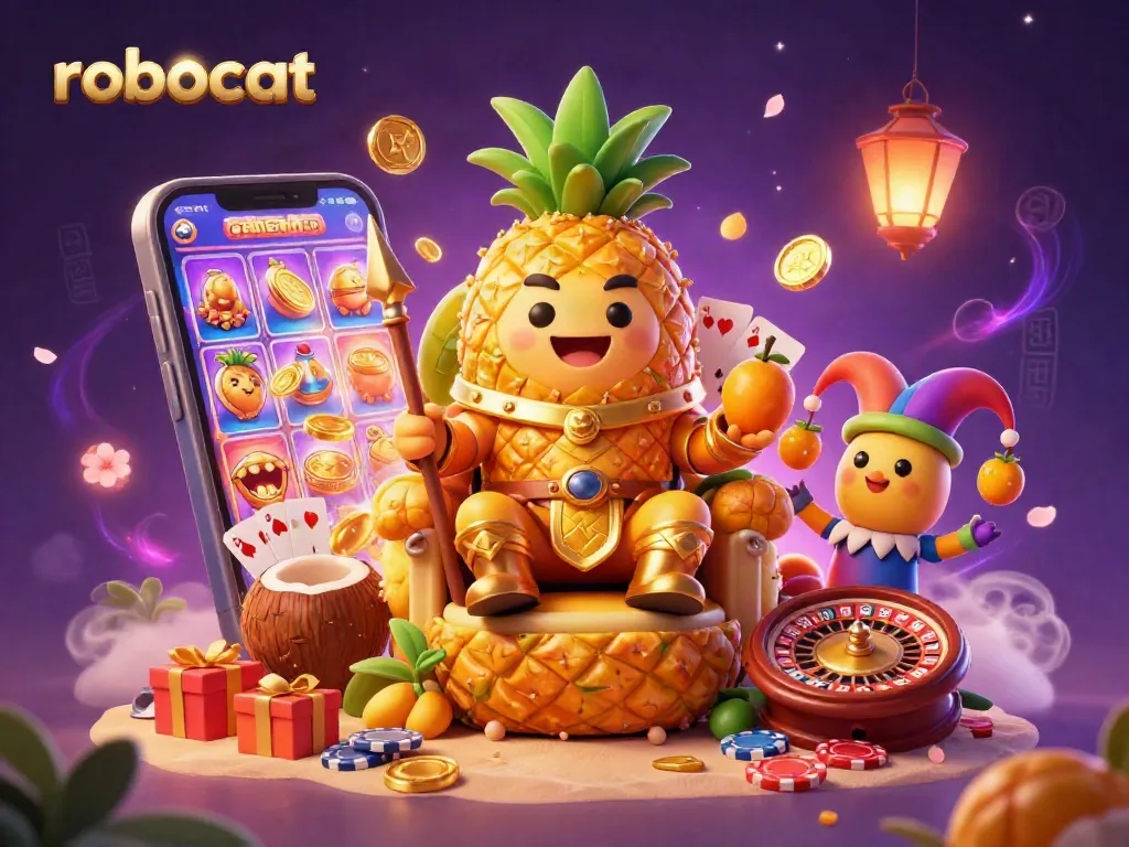 Spin the reels in the lively robocat casino scene, where golden coins and vibrant games abound.