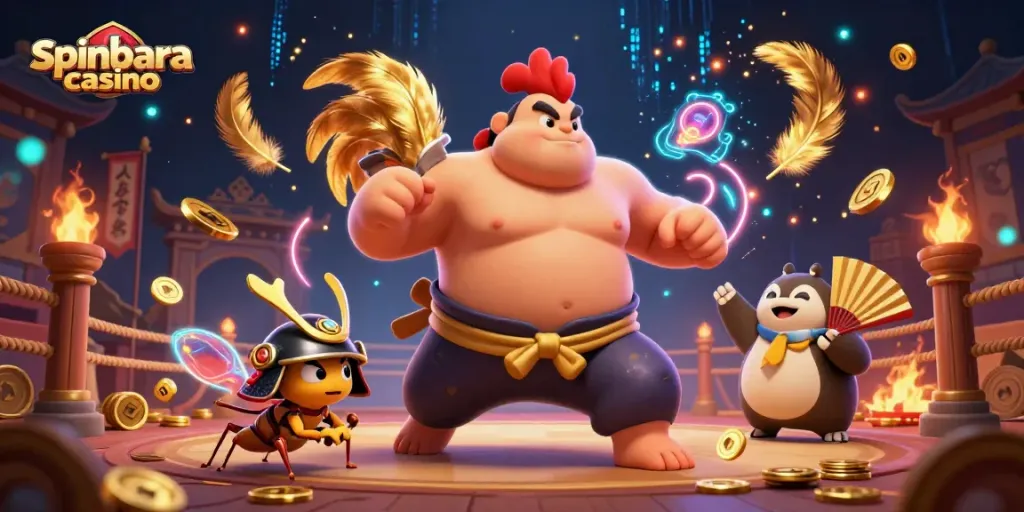 Engage in thrilling action at spinbara casino with dynamic characters and vibrant casino elements.